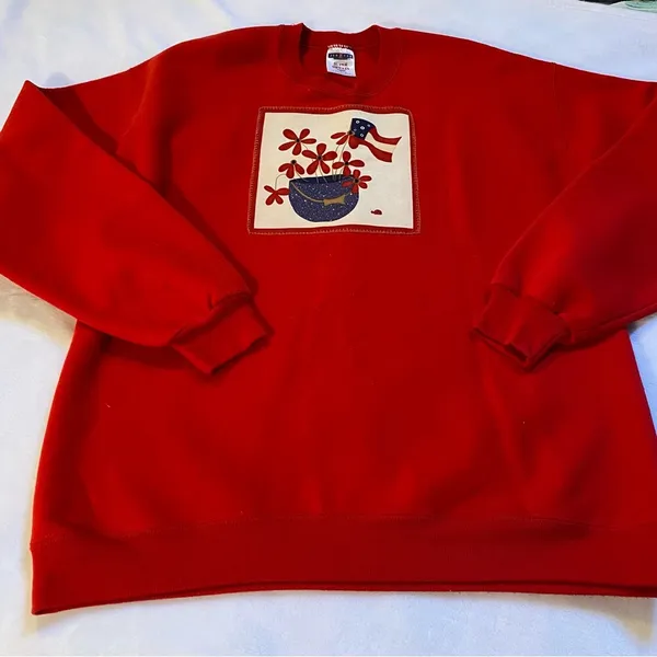 Retro Jerzees Patriotic Grandma Sweatshirt Red White & Blue Size Large - Image 8
