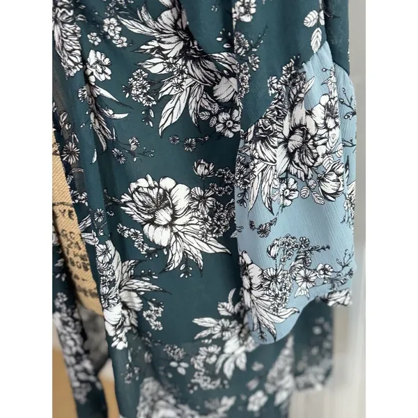 Maurice Floral Mixed Print Kimono Cover Blue Teal Size L - Image 3