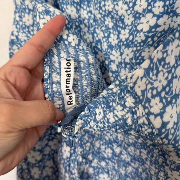 Reformation Tasha White Blue Floral Halter Top Mini Dress 4 - Image 6