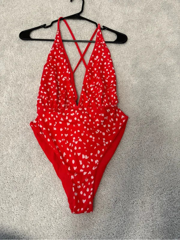 Maaji Red Floral Deep V One-Piece Swimsuit - Image 2