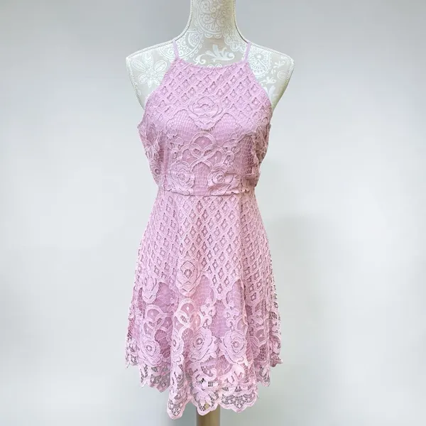 Black Swan Charlotte Lace Dress Size M Blush Pink Skater Fit Flare Wedding Guest - Image 3