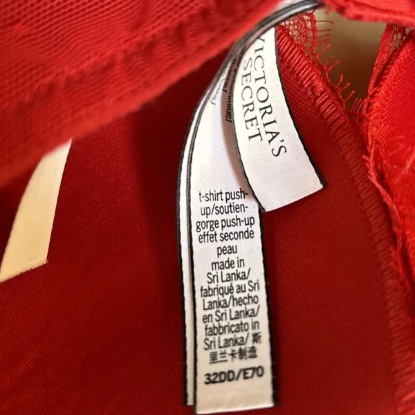 Victoria's Secret Bra Sz 32DD Red T-shirt Push Up Lace Velvet Convertible Strap - Image 9