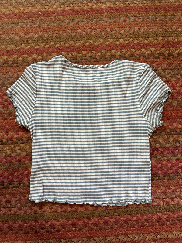 FULL TILT Striped Blue and White Ribbed Crop Tee stretch - Image 4