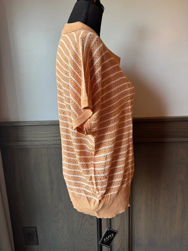 Zaful Split-Panel Polo Knit Top in Tan and Black NWT XL - Image 4