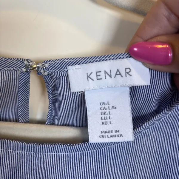 KENAR Top Blue Striped Nautical Coastal Gypsy Bohemian Women Large Peplum Shirt‎ - Image 2