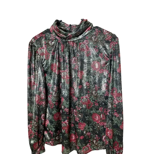 Lauren Lee Vintage Floral Long Sleeve Mock Neck Blouse Top‎ Sz 10 - Image 2