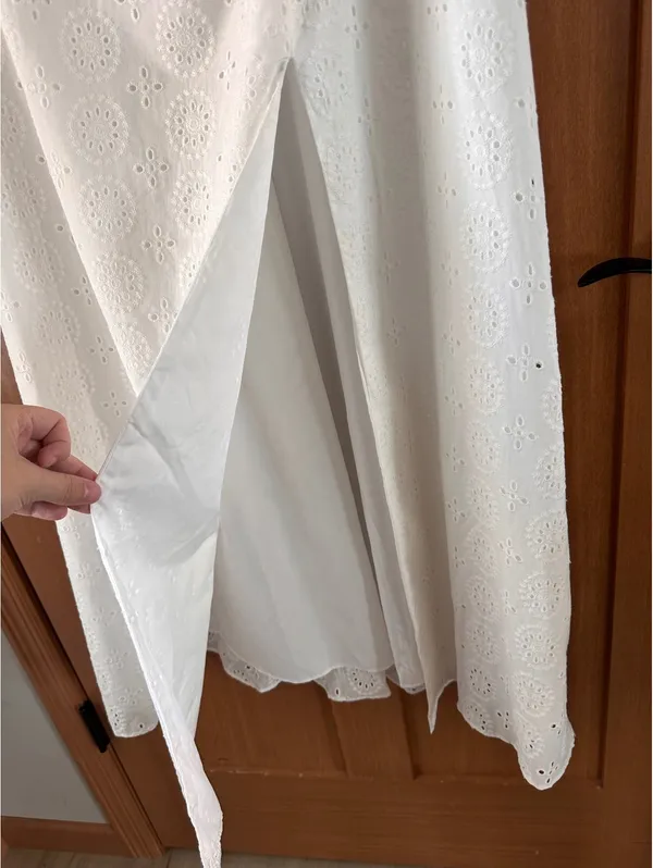 NWT Hutch Anthropologie White Eyelet Cutout Maxi Dress Puff Sleeve Women’s 12 P - Image 6