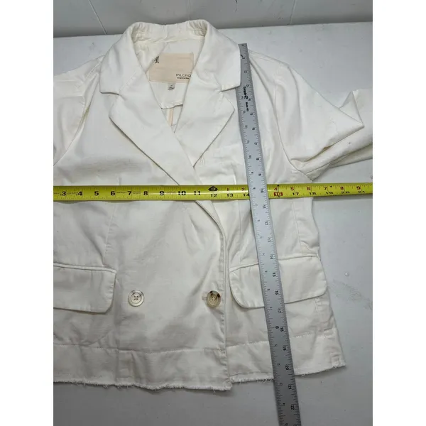 Pilcro by Anthropologie Fray Hem Blazer Ivory Double-Breasted Oversize Size XS - Image 7