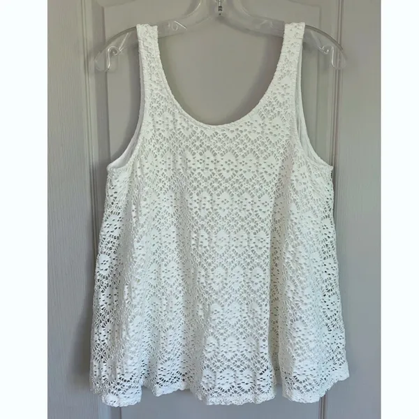 Deletta Anthropologie White‎ Crochet Lace Tank Scoop Neck Lined Medium OB520459 - Image 3