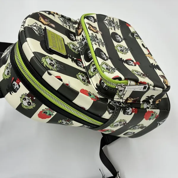 Loungefly Beetlejuice Chibi Mini Backpack Black White Striped Character Bag - Image 9