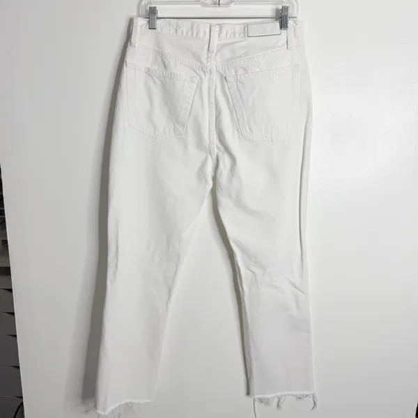 Re/Done 70s Stove Pipe Jean White Ripped Knees Raw Hem Size‎ 29 Rigid Button Fly - Image 3