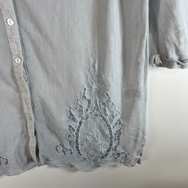 Anthropologie Meadow Rue Mesh Lace Embroidered Shirt Top Sz L Cottagecore Blue‎ - Image 7