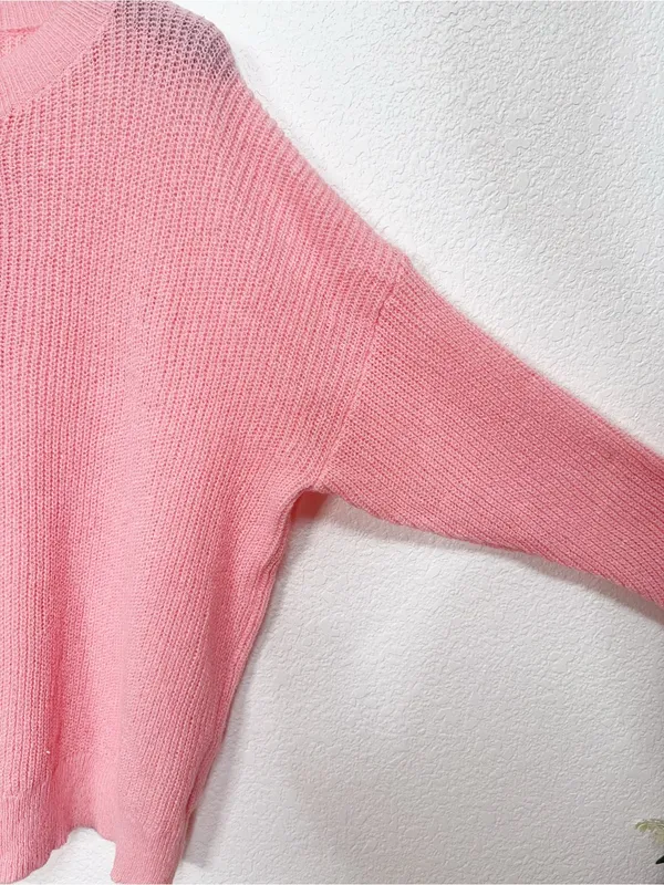 Amazon Coral Pink Oversized Henley Button Pullover Knit Sweater - Image 5