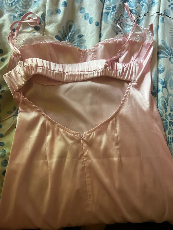 Revolve Pink Mini Dress Satin Slip Medium - Image 3