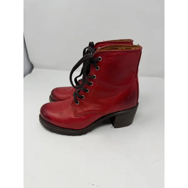 Frye Sabrina 6G Lace Up Ankle Boot Red Leather Rare Made in USA Womens 7.5 - Image 2