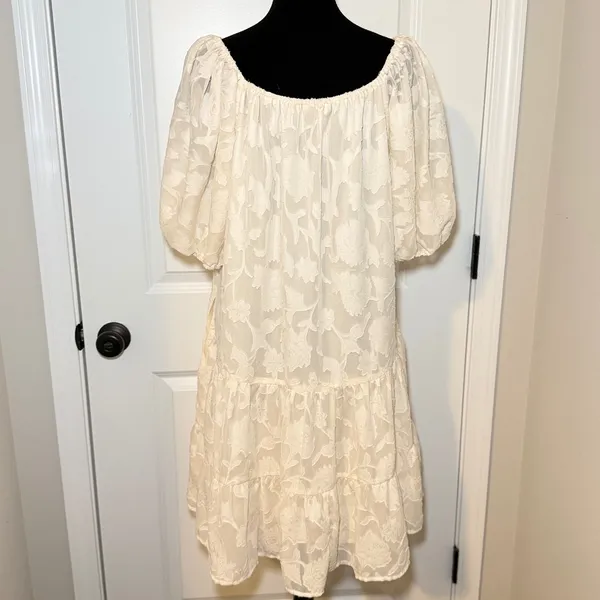 Jacquie the Label Cream Floral Babydoll Mini Dress Sz Large Bridal Indie Sleeze - Image 5
