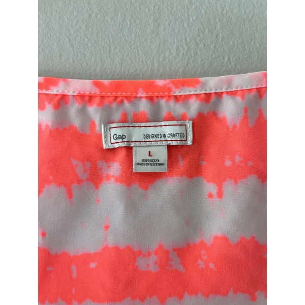 Gap‎ Sz L Orange White Tie Dye Tank Top Shirt Chest Pocket Sleeveless - Image 2
