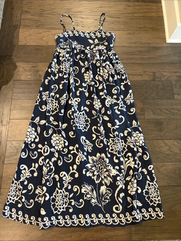 TCEC Blue/Cream Pattern Maxi Dress Sz S - Image 5