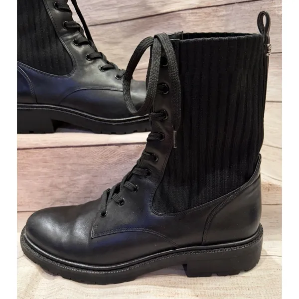 $249 Sam Edelman Lydell Combat Boot Black Leather/Knit Women’s Size 10 - Image 2