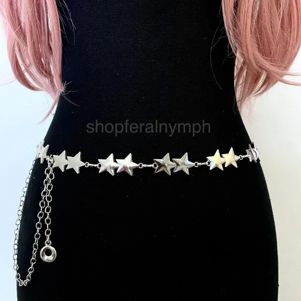 Silver Y2K Celestial Star Link Waist Chain Belt, Fits 22 to 44 Inches, X7GA1329 - Image 2