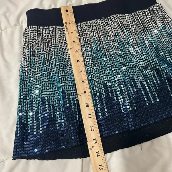 Vintage Free People Sequin Ombre Mini Skirt - Navy, Teal & Silver - Image 7