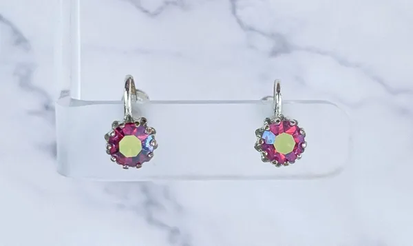 Vintage Screw On Earrings Iridescent Dark Pink Gems - Fair Condition - Image 11