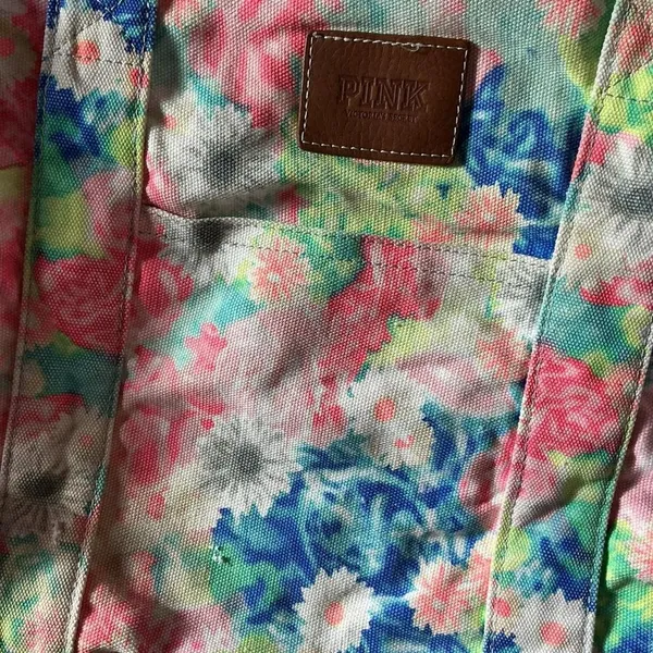 PINK Victoria's Secret Floral‎ Canvas Tote Bag Large Travel - Image 3
