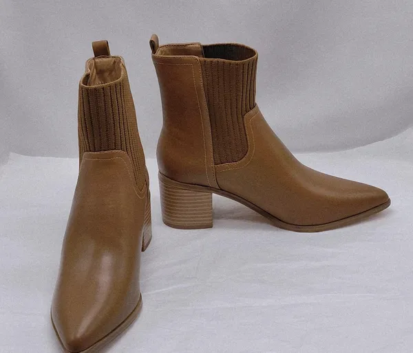 Women's Ankle Boots Size 6 Brown Sock Booties Chunky Heel Pointed Toe Casual - Image 3