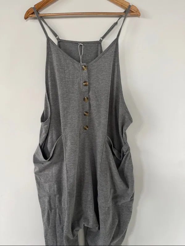 Women’s Charcoal Gray Relaxed Jumpsuit with Button Front NWOT - Image 3