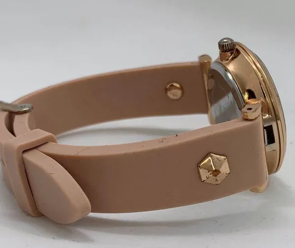 NY & C ladies 30mm rose gold tone rhinestones watch silicone band runs - Image 5
