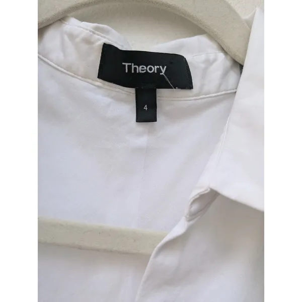 Theory Women's Shirt Dress Collared Flare $465 Sleeveless V-Neck White Size 4 - Image 3