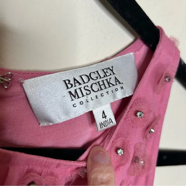 FLAW Badgley Mischka Pink Bejeweled Dress Gown Y2K Vibe Sleeveless 100% Silk - Image 5