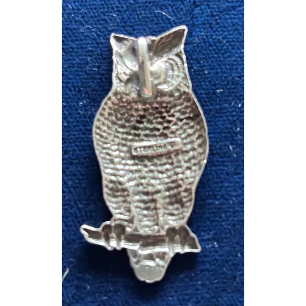 Vintage Sterling Silver Perched Owl Pendant Slide 1.5"x 1" Wisdom Luck - Image 8