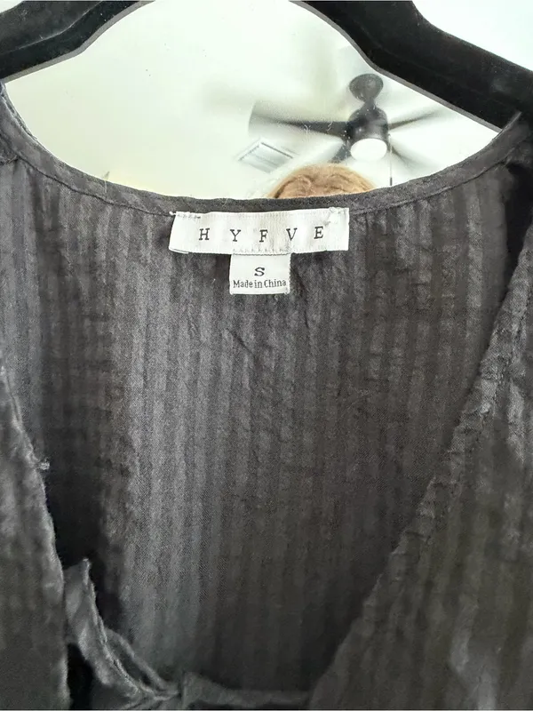 HYFVE Black Ribbed Tie-Front Short Sleeve Top - Image 3