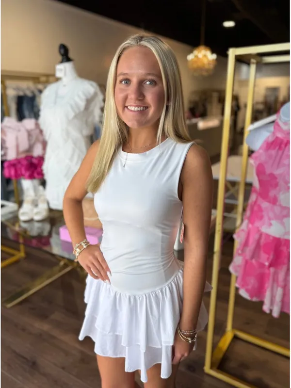 FREE PEOPLE Movement Field Day Crew Neck Sleeveless Drop Waist Skortsie in White - Image 3