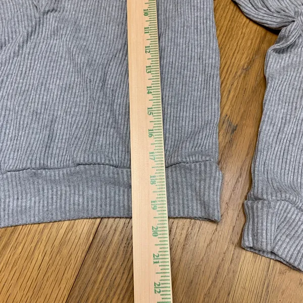 Elan Women Gray Ribbed‎ V Neck Hoodie Pullover Long Sleeve Casual Size Medium - Image 5
