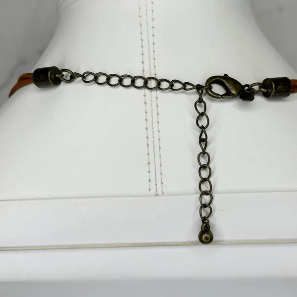 Chico's Boho Mixed Material Pendant Gold Tone Brown Cord Necklace ✨ - Image 3