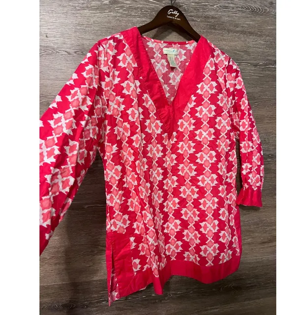 Caribbean Joe size Large tunic women Pink Resort Pool V neck Vacation Tunic - Image 7