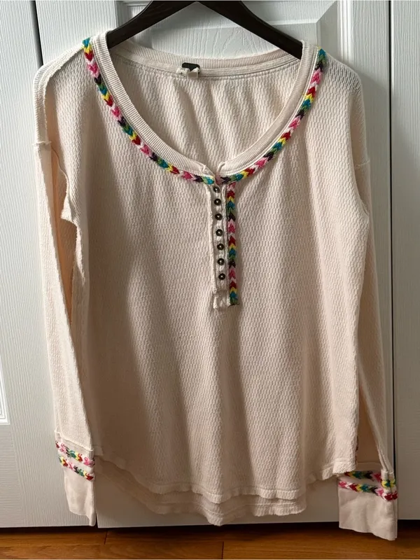 Free People Rainbow Waffle Henley in Cream - Image 2