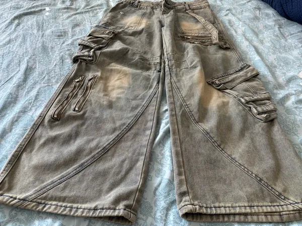 Washed Denim Cargo Pants Gray Size M - Image 5
