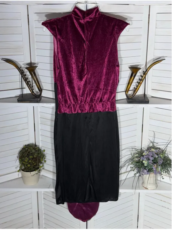 Vintage 90s gothic Goddess costume dress black lace burgundy velvet witchy Vamp - Image 2