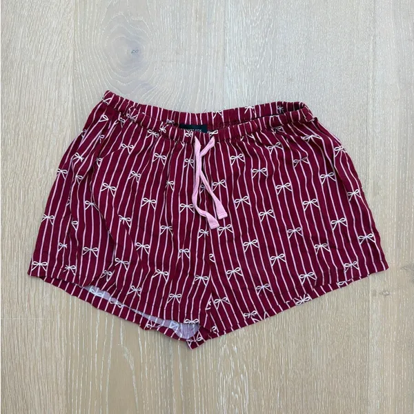 White Fox Shorts Pajamas Bow Print Personalized "Kat" Size S Burgundy Red - Image 2
