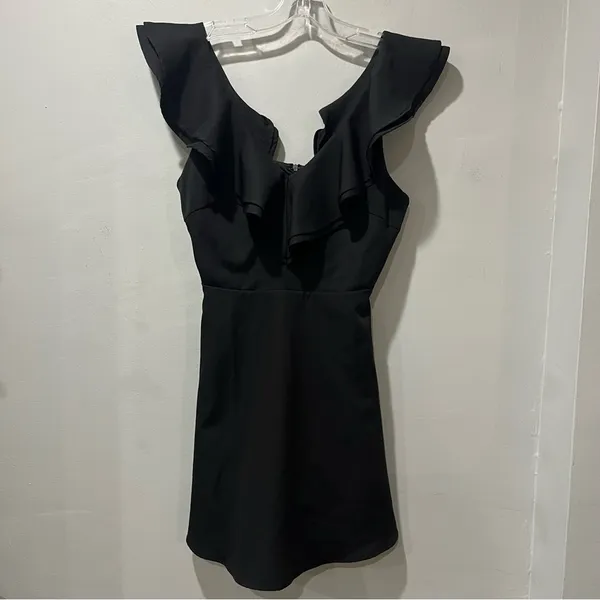 Lulus Dress Womens Small Black Ruffled Sleeves Mini Length Fit & Flare‎ Zip LBD - Image 2