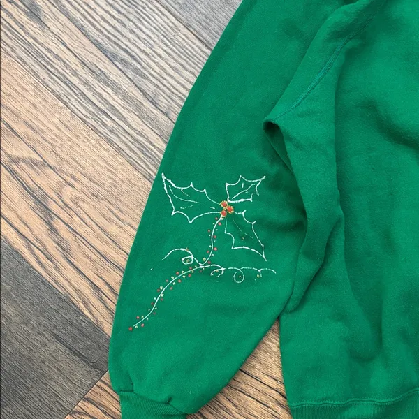 Vintage Green Puffy Paint Christmas Wreath Lee Sweater Women’s Size Large - Image 6