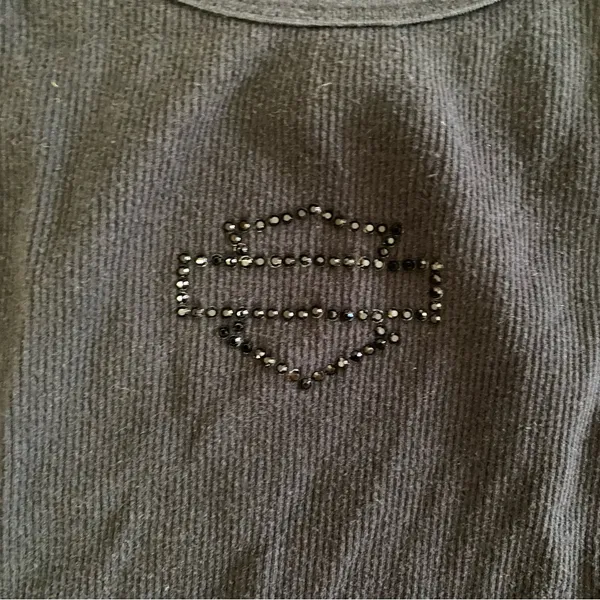 Harley Davidson Black Ribbed Logo Grunge Biker Festival Preppy Moto Y2K Tank L - Image 2