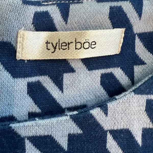 Tyler Boe Ponte Knit Bell Sleeve Blue Houndstooth Check Shift Dress Size S - Image 6