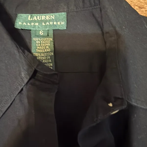Lauren Ralph Lauren Black Cotton Crest Logo Button Down Shirt Womens 6 - Image 2