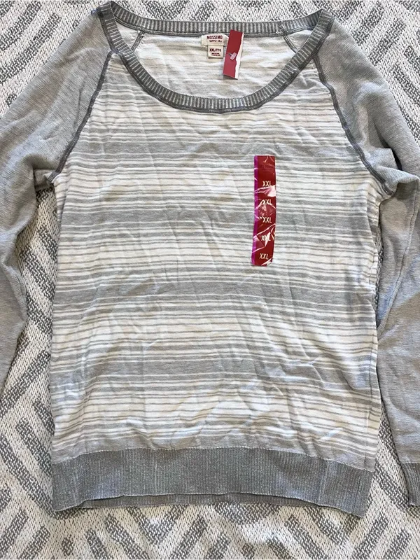 MOSSIMO SUPPLY CO. Light Grey White Striped Raglan Long Sleeve Shirt XXL NWT - Image 2