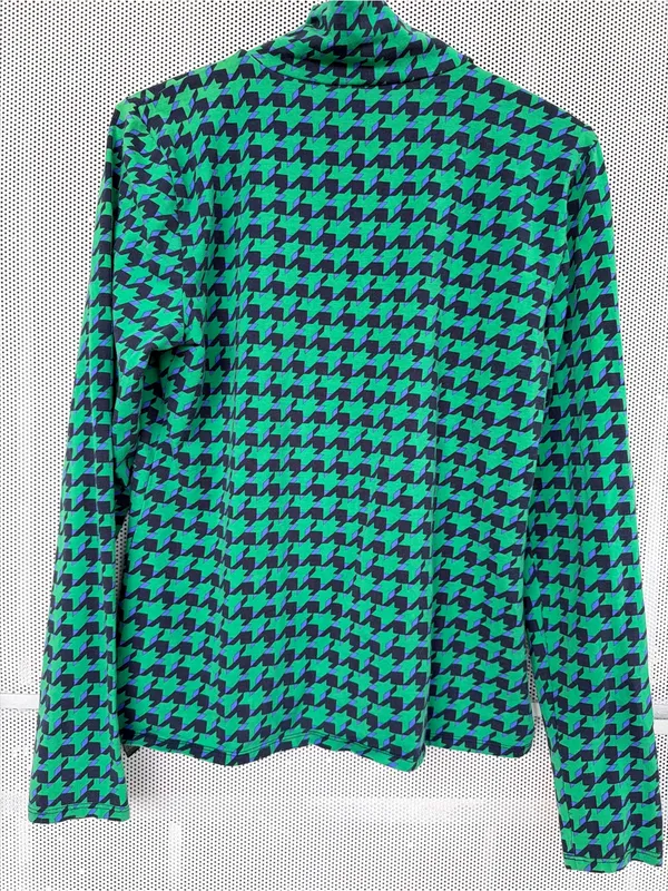 Maeve Green & Navy Houndstooth Turtleneck Long Sleeve Tee - Image 4