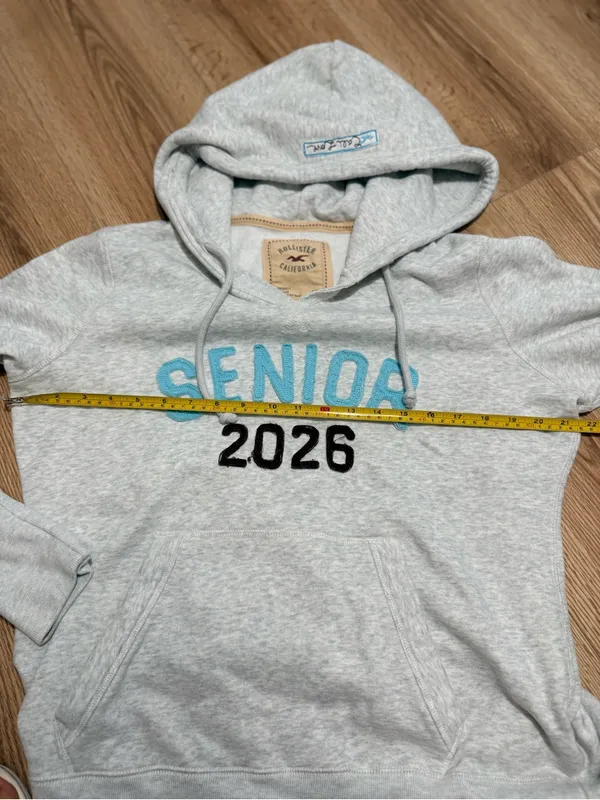 Hollister Women's Senior 2026 Hoodie XL Gray Chenille Patch Pullover - Image 7